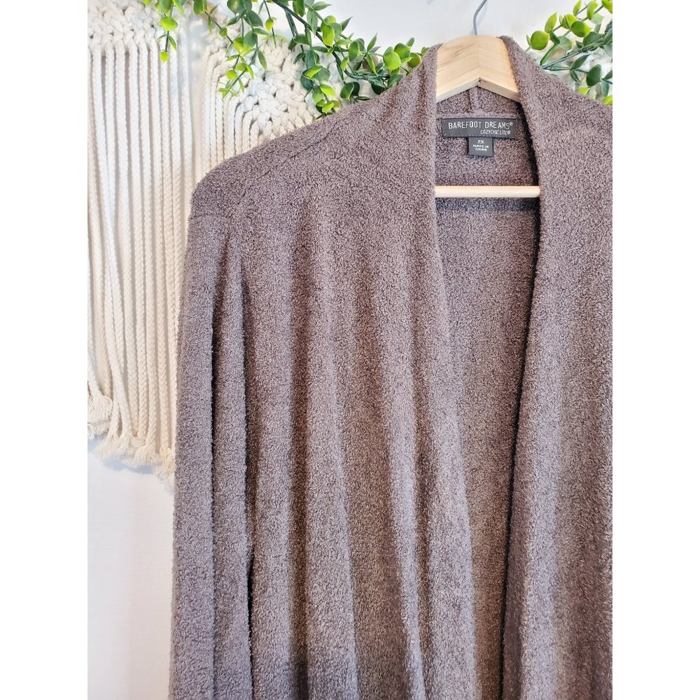 Barefoot Dreams Brown Fuzzy Knit Open Front Long Sleeve Cardigan, Size 2X - Picture 3 of 7